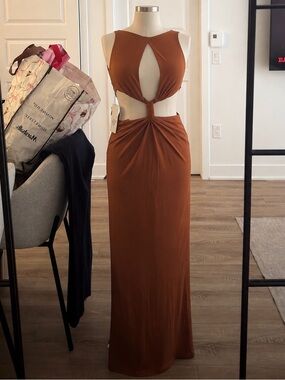 Zara Rust Brown Backless Cutout Maxi Dress